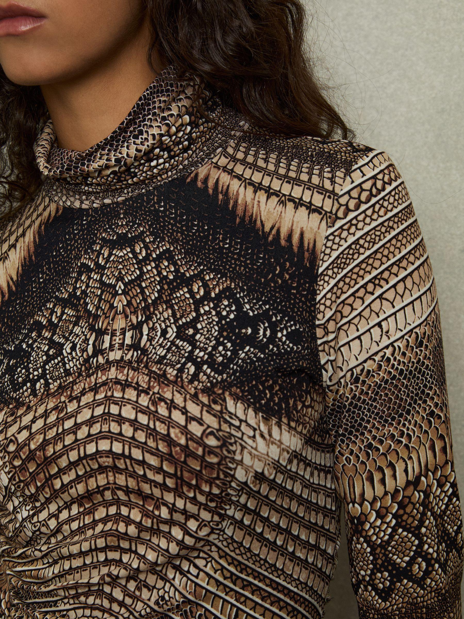 Snake-Print Roll-Neck Top in Brown Product Image