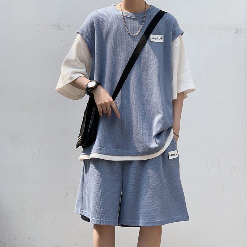 Set: Mock Two-Piece Sweatshirt + Sweatshorts Product Image