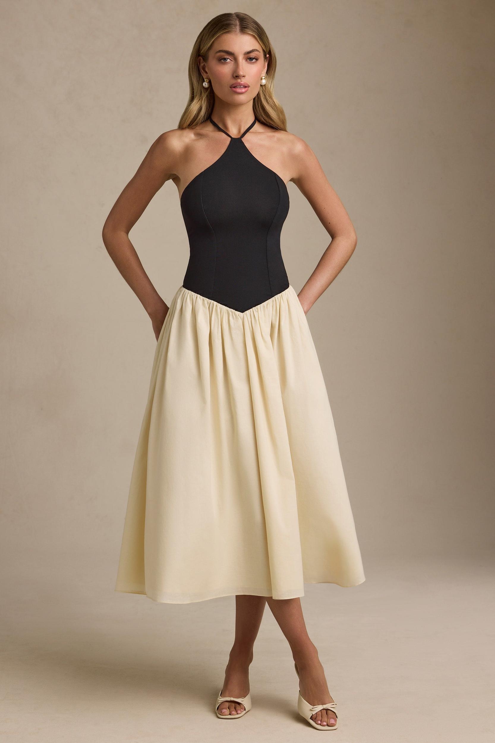 Halterneck A-Line Midaxi Dress in Black Product Image