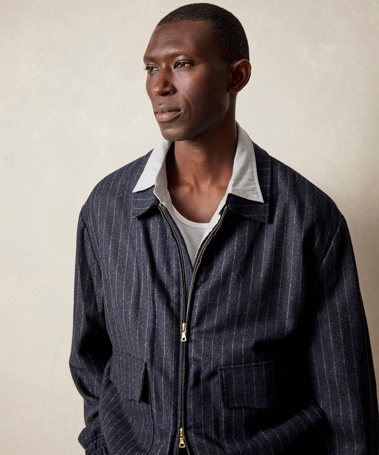 Italian Wool Grant Jacket in Navy Pinstripe Product Image