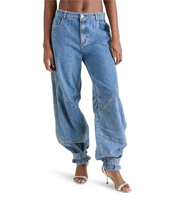 Steve Madden Tre Denim Mid-Rise Wide Leg Adjustable Ankle Strap Jeans Product Image
