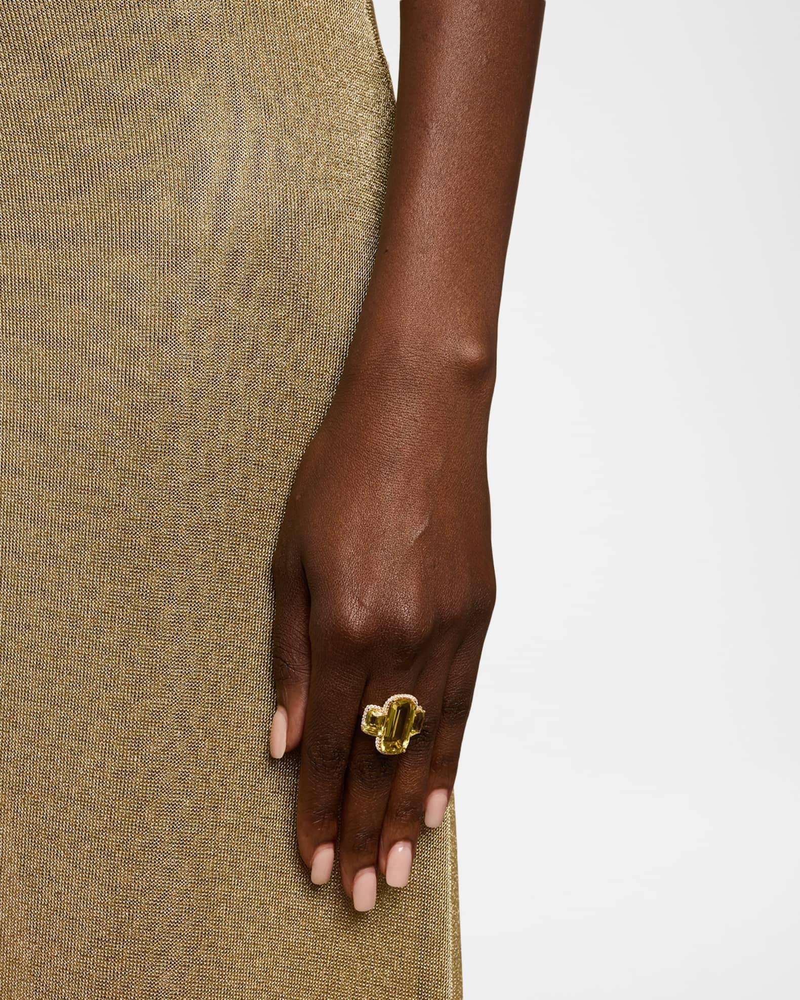 Gossip 18K Yellow Gold Lemon Quartz 3 Stone Cushion Cut Ring with Diamonds Product Image