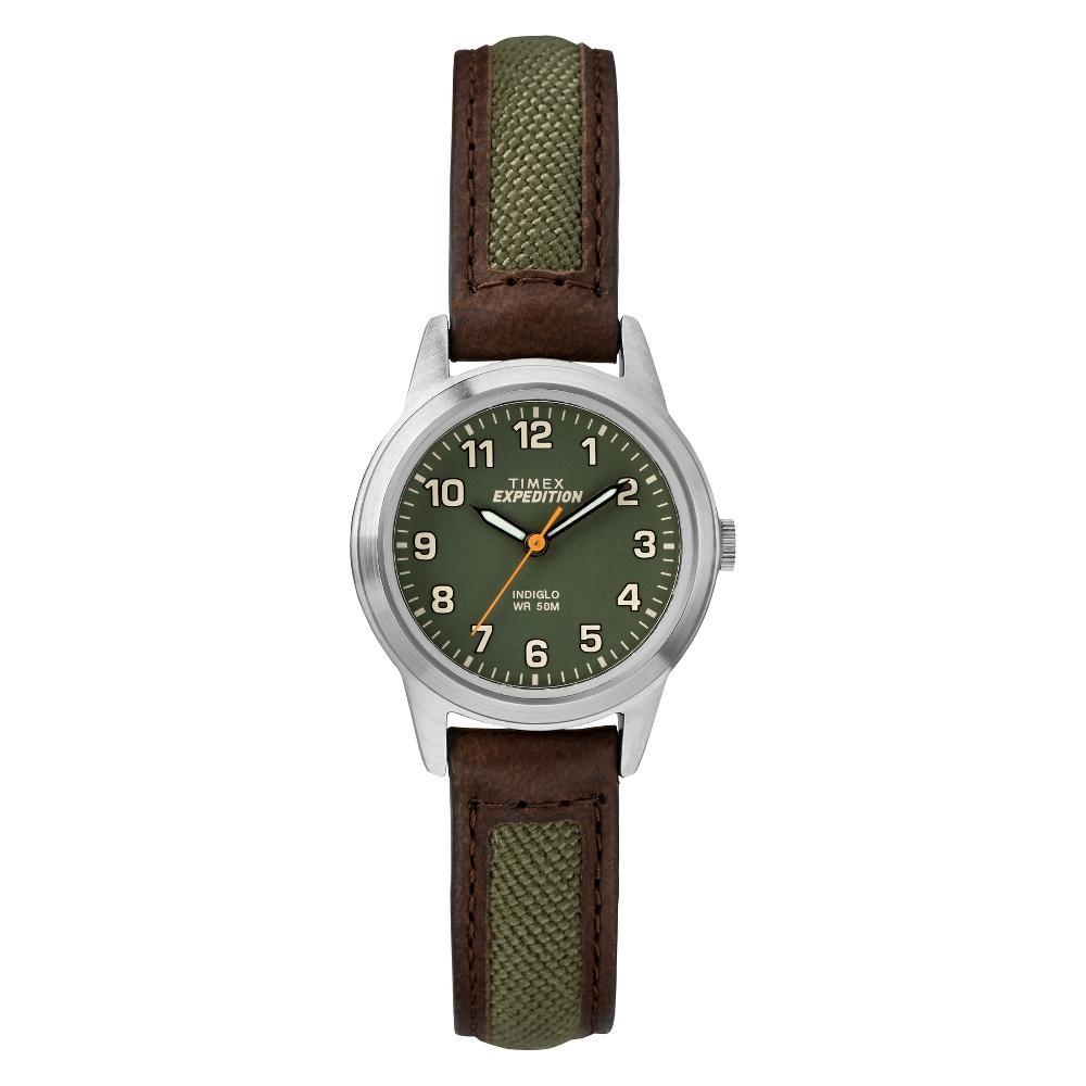 Women's Timex Indiglo Expedition Field Watch with Nylon/Leather Strap GreenTW4B12000JT Product Image