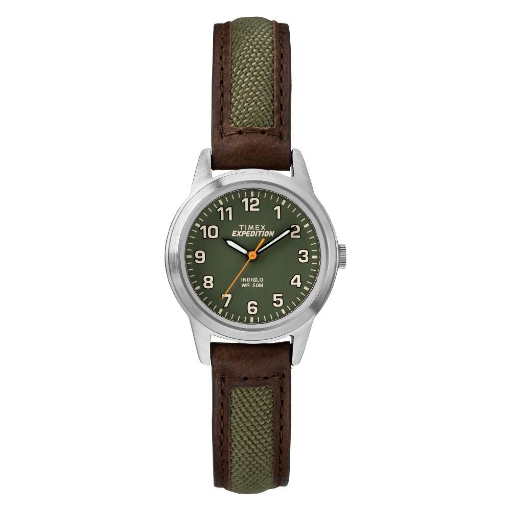 Women's Timex Indiglo Expedition Field Watch with Nylon/Leather Strap GreenTW4B12000JT Product Image