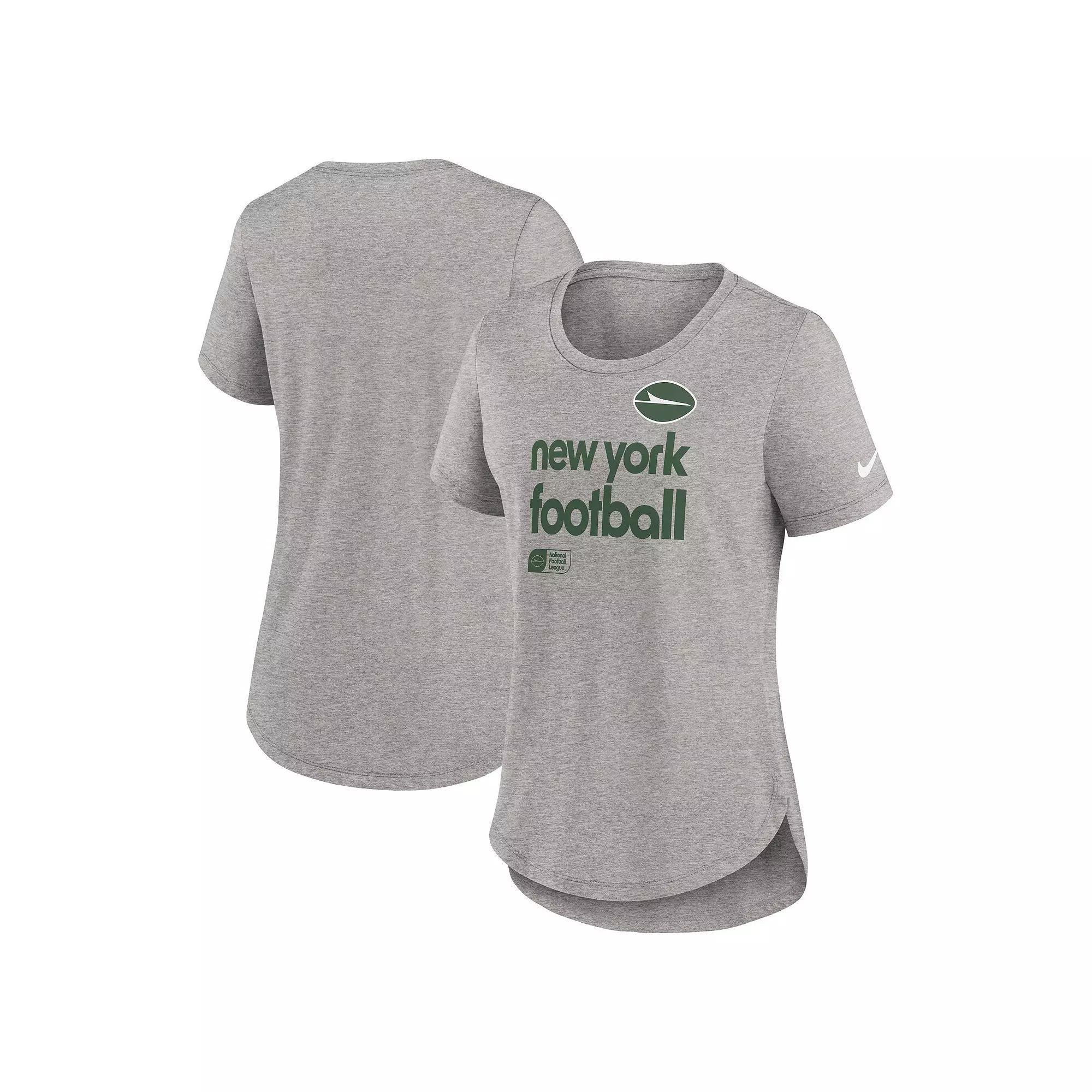 Women's Nike  Heather Gray New York Jets Fashion Tri-Blend T-Shirt, Size: Medium, Charco Product Image