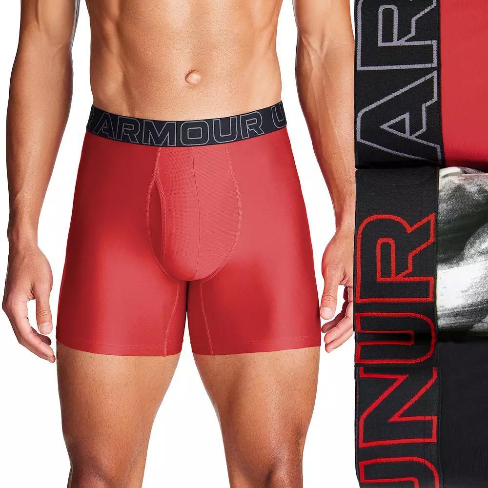 Men's Under Armour 3-pack Performance Tech 6-in. Boxer Briefs, Size: XL, Red Product Image