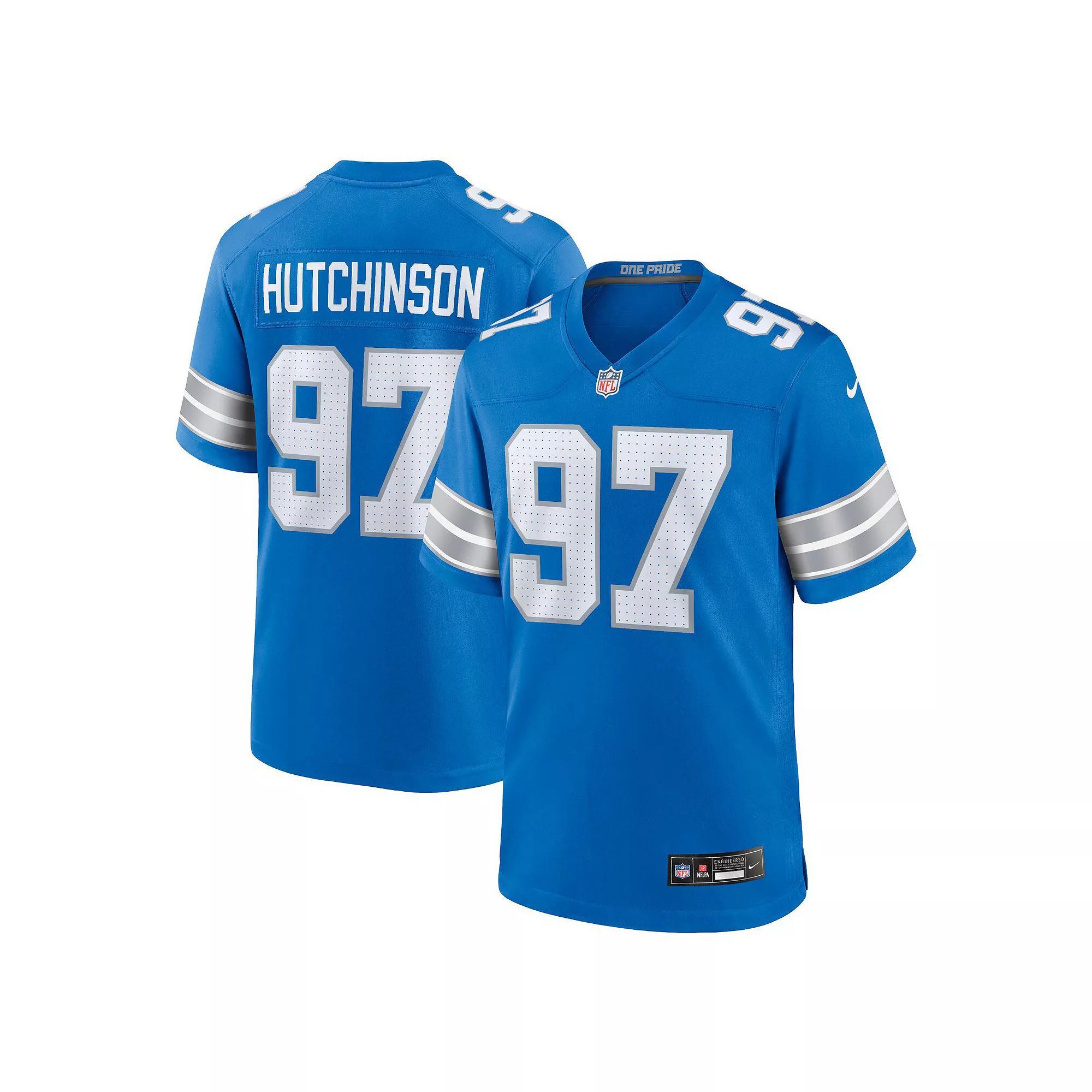 Men's Nike Aidan Hutchinson Blue Detroit Lions Game Jersey, Size: 2XL Product Image