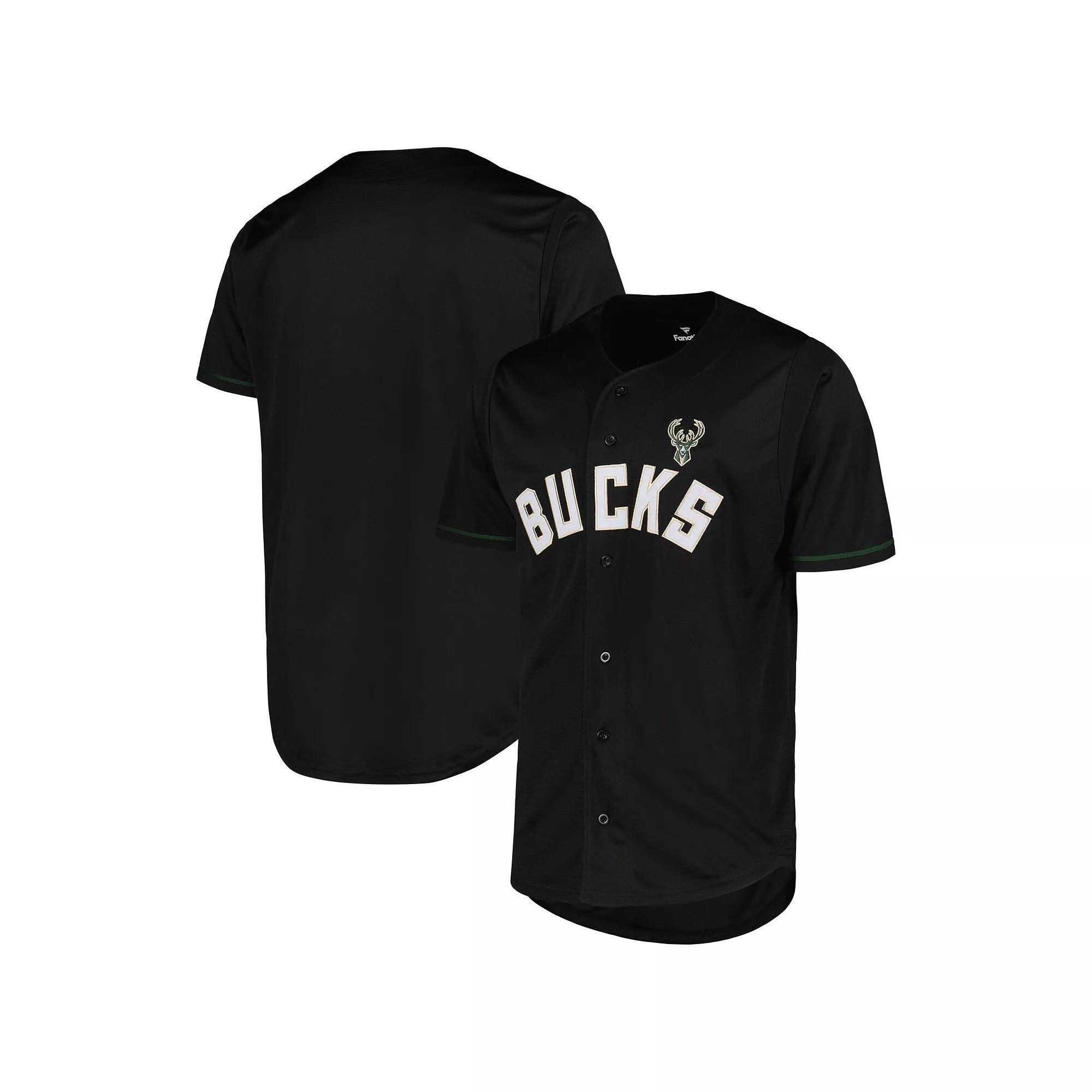 Men's Fanatics Branded Black Milwaukee Bucks Pop Baseball Jersey, Size: Small Product Image