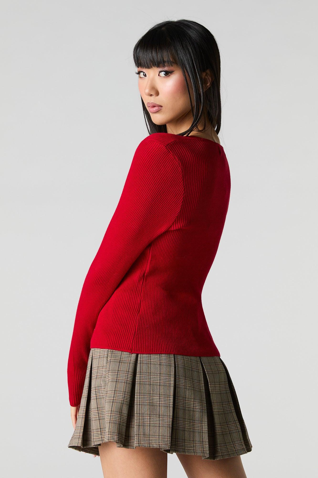 Ribbed Knit Keyhole Sweater Female Product Image