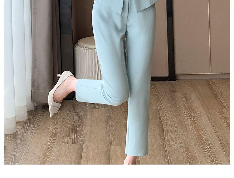 Notch Lapel Plain Single Breasted Blazer / High Waist Cropped Straight Leg Suit Pants / Set Product Image