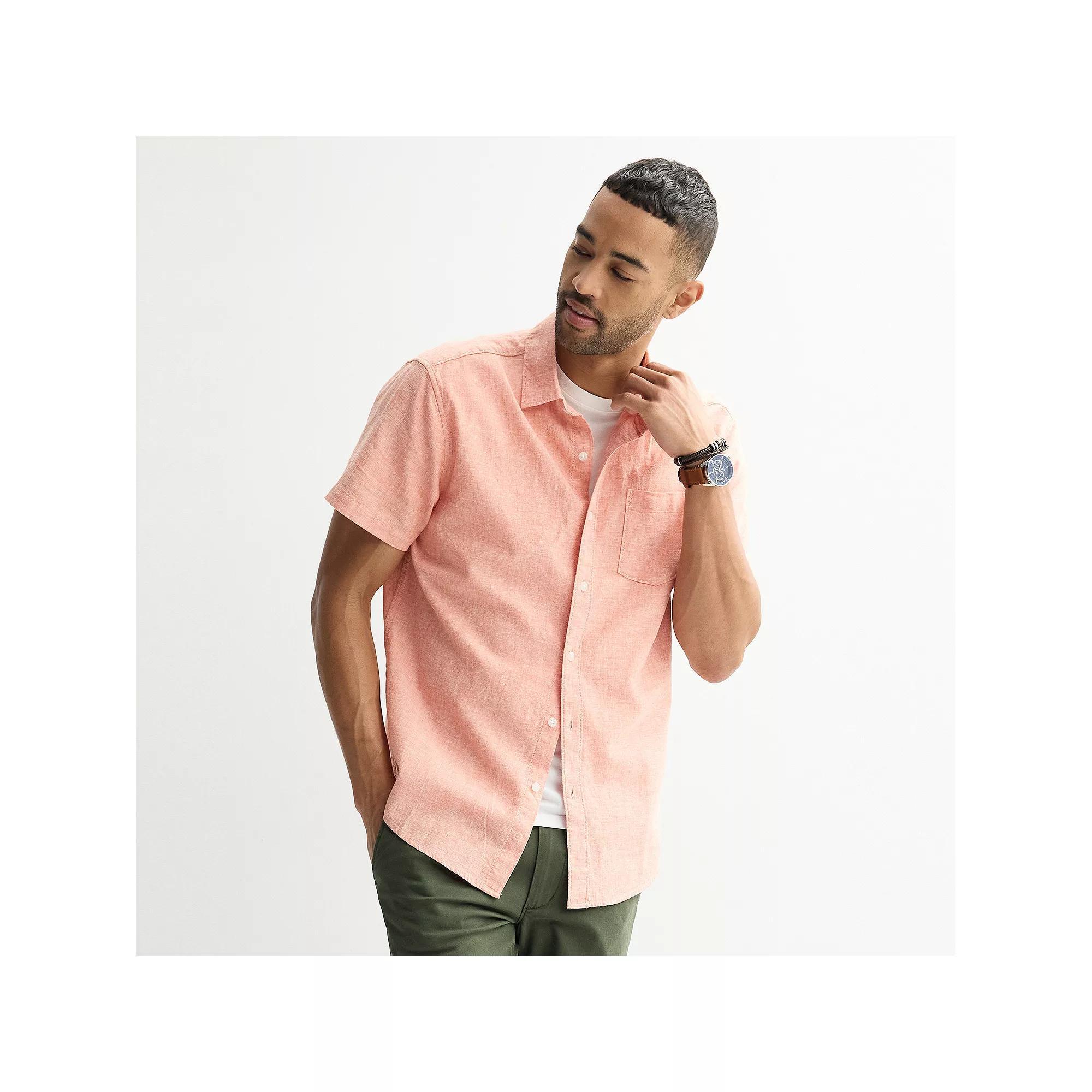Men's Sonoma Goods For Life® Short Sleeve Perfect Length Linen Shirt, Size: XL, Pink Product Image