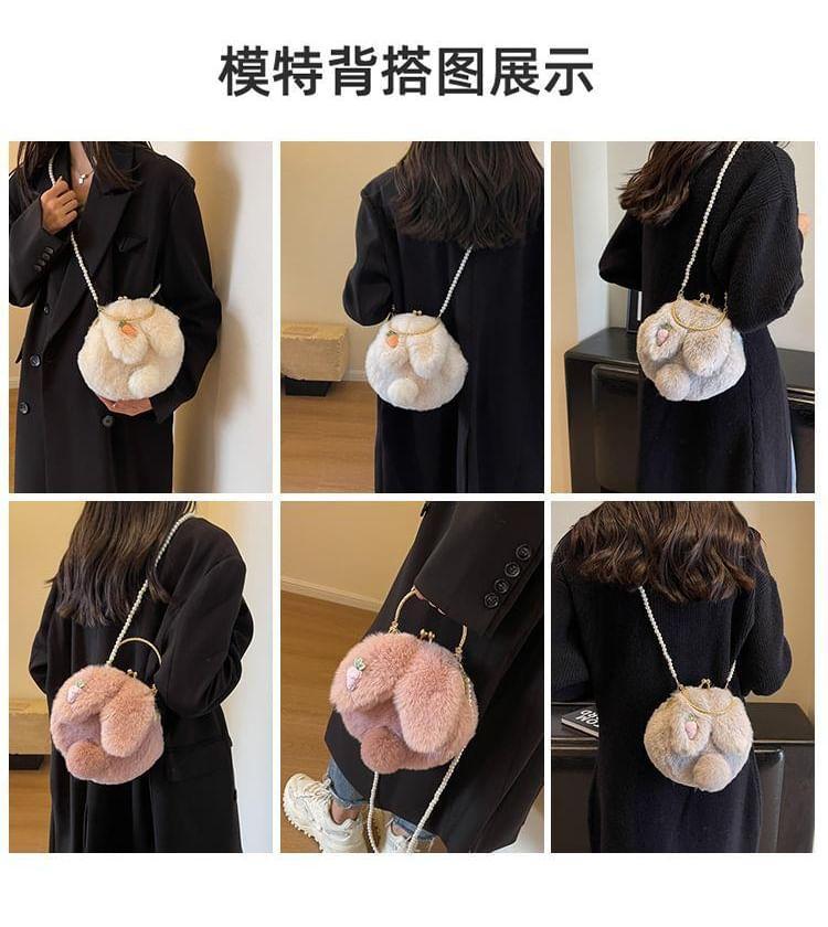 Beaded Strap Rabbit Fluffy Crossbody Bag Product Image
