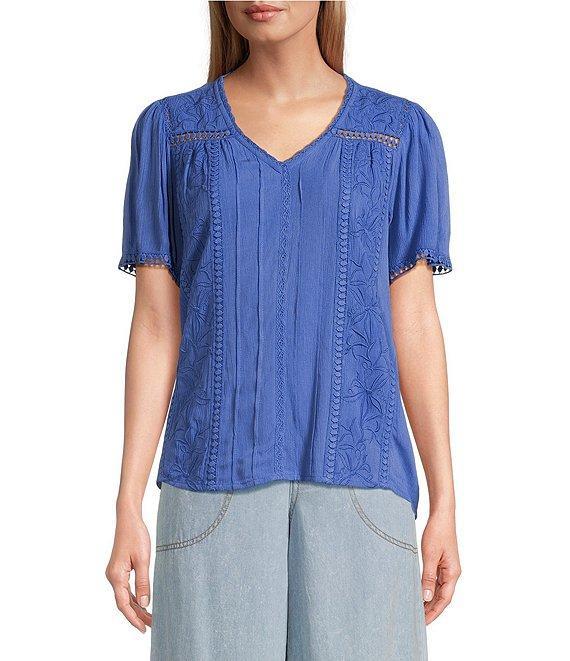 Nurture Petite Size Short Sleeve Woven V-Neck Top Product Image
