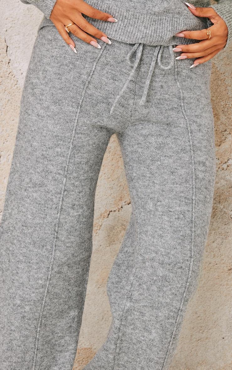 Petite Grey Knitted Seam Detail Wide Leg Pants Product Image
