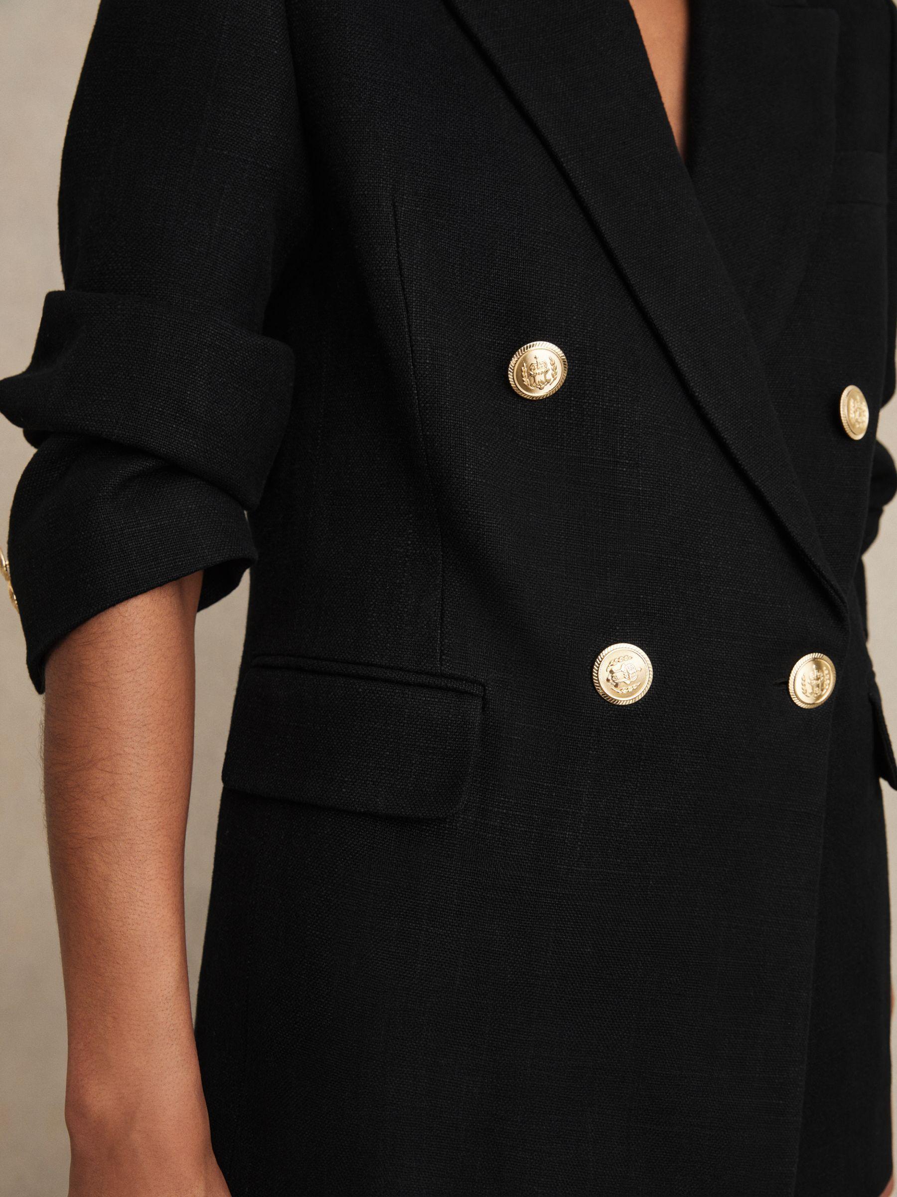 Petite Oversized Double-Breasted Blazer Linen-Blend in Black Product Image