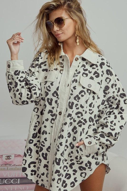 Vintage Washed Leopard Corduroy Buttoned Jacket Product Image