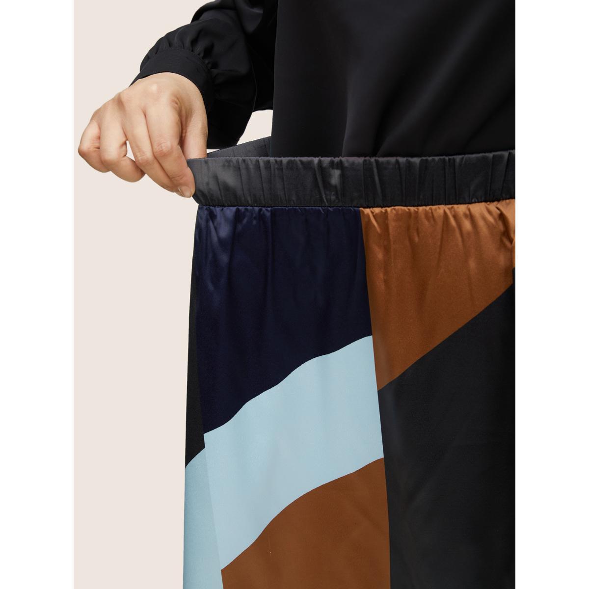 Plus Size Colorblock Contrast Pocket Cropped Skirt Women Multicolor At the Office Non No stretch Slanted pocket Work Skirts BloomChic 22-24/3X Product Image