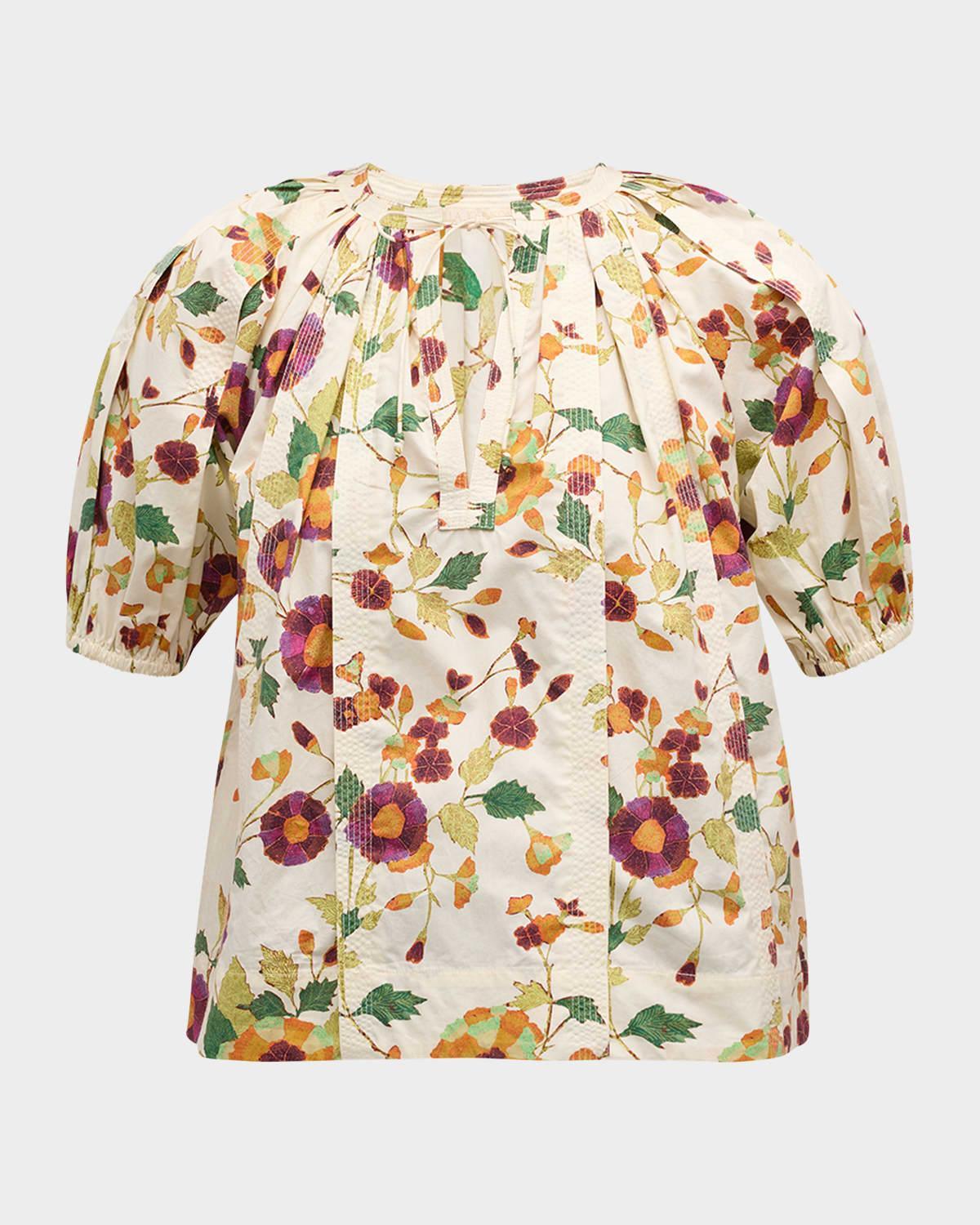 Loli Puff-Sleeve Floral Jacquard Poplin Top Product Image