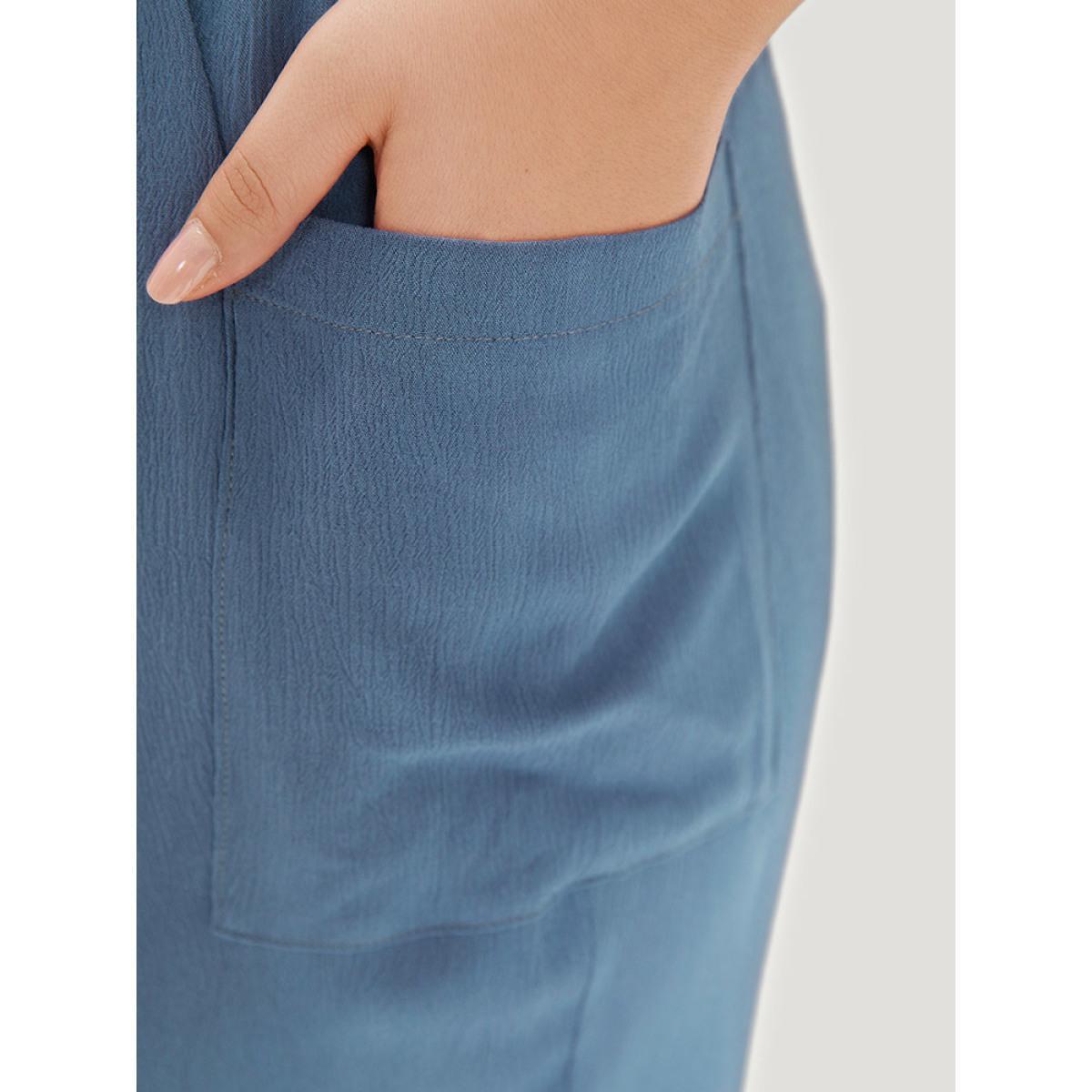 Plus Size Solid Pocket Elastic Waist Wrap Hem Pants Women Stone Casual High Rise Dailywear Pants BloomChic 14-16/1X Product Image