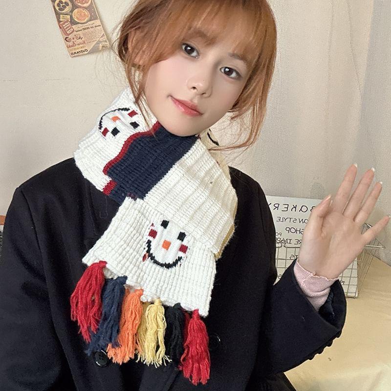 Smiley Embroidered Tassel Light Scarf Product Image