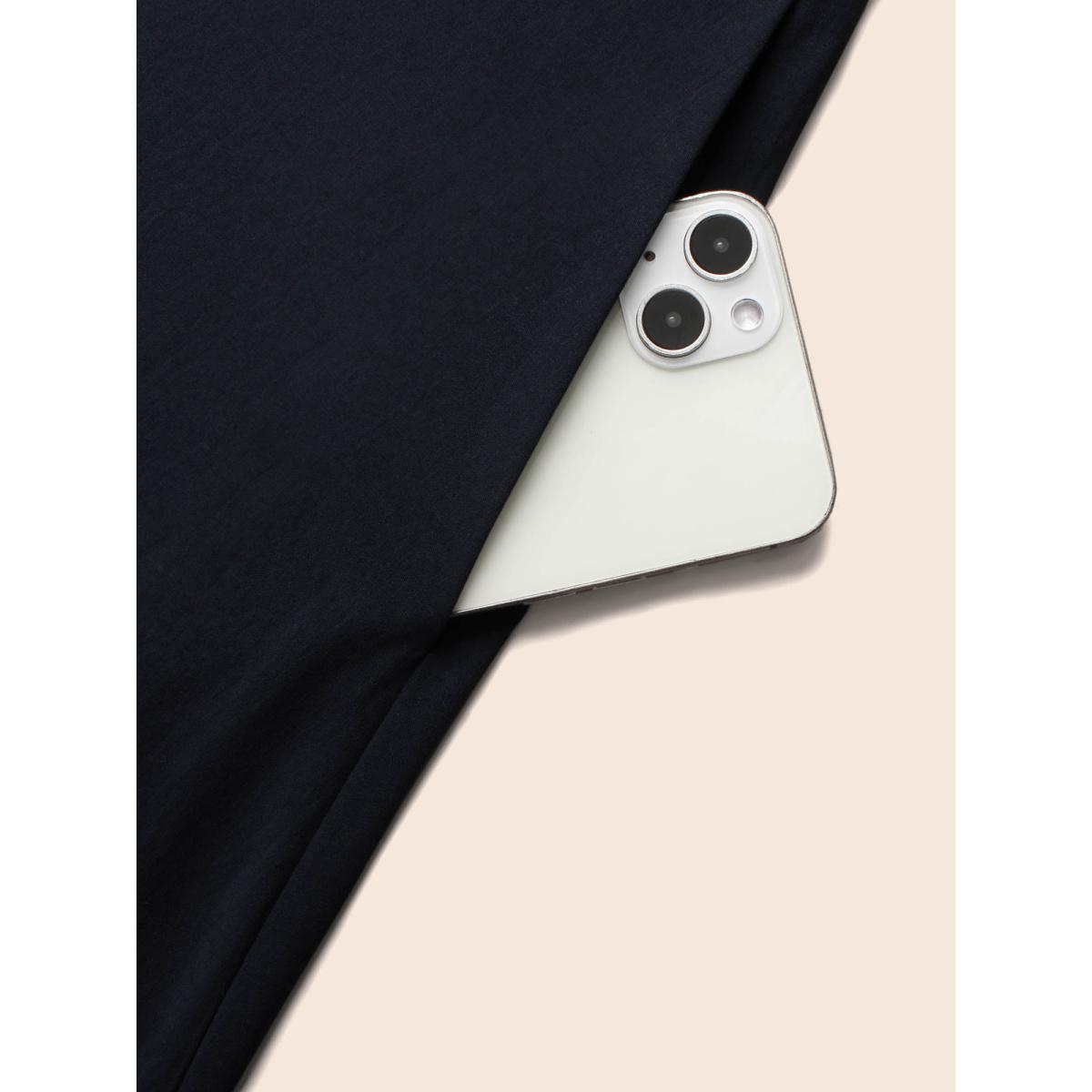 Plus Size Contrast Shirt Collar Button Detail Dress Indigo Women Elegant Contrast Shirt collar Extra Long Sleeve Curvy BloomChic 26/4X Product Image