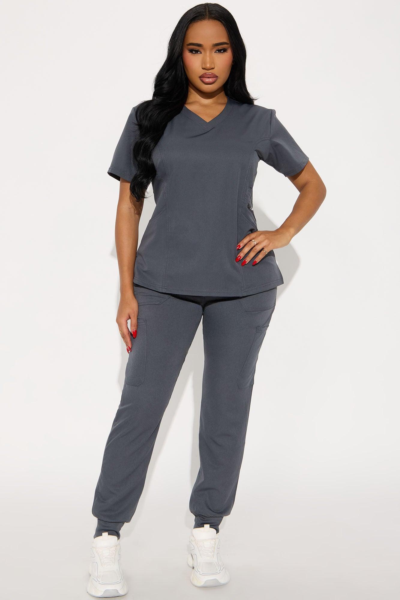 Daily Clock In 4 Way Stretch Uniform Scrub Jogger Set - Charcoal Female Product Image