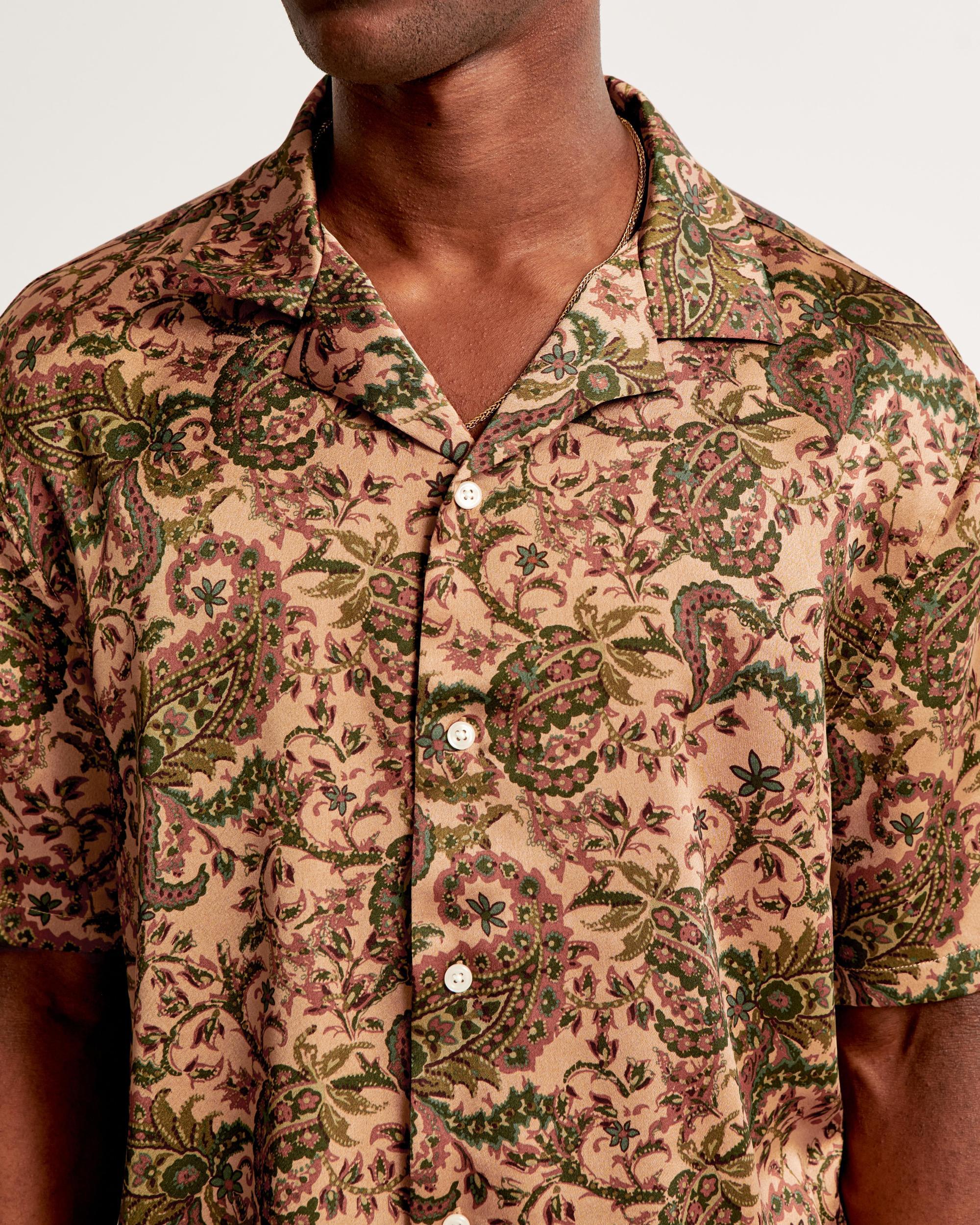 Camp Collar Silky Button-Up Shirt Product Image