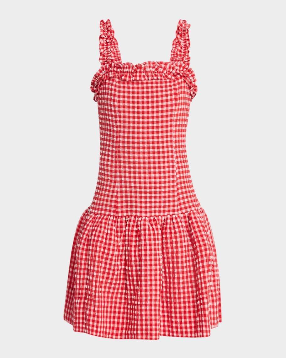 Ruffled Stretch Seersucker Mini Dress Product Image