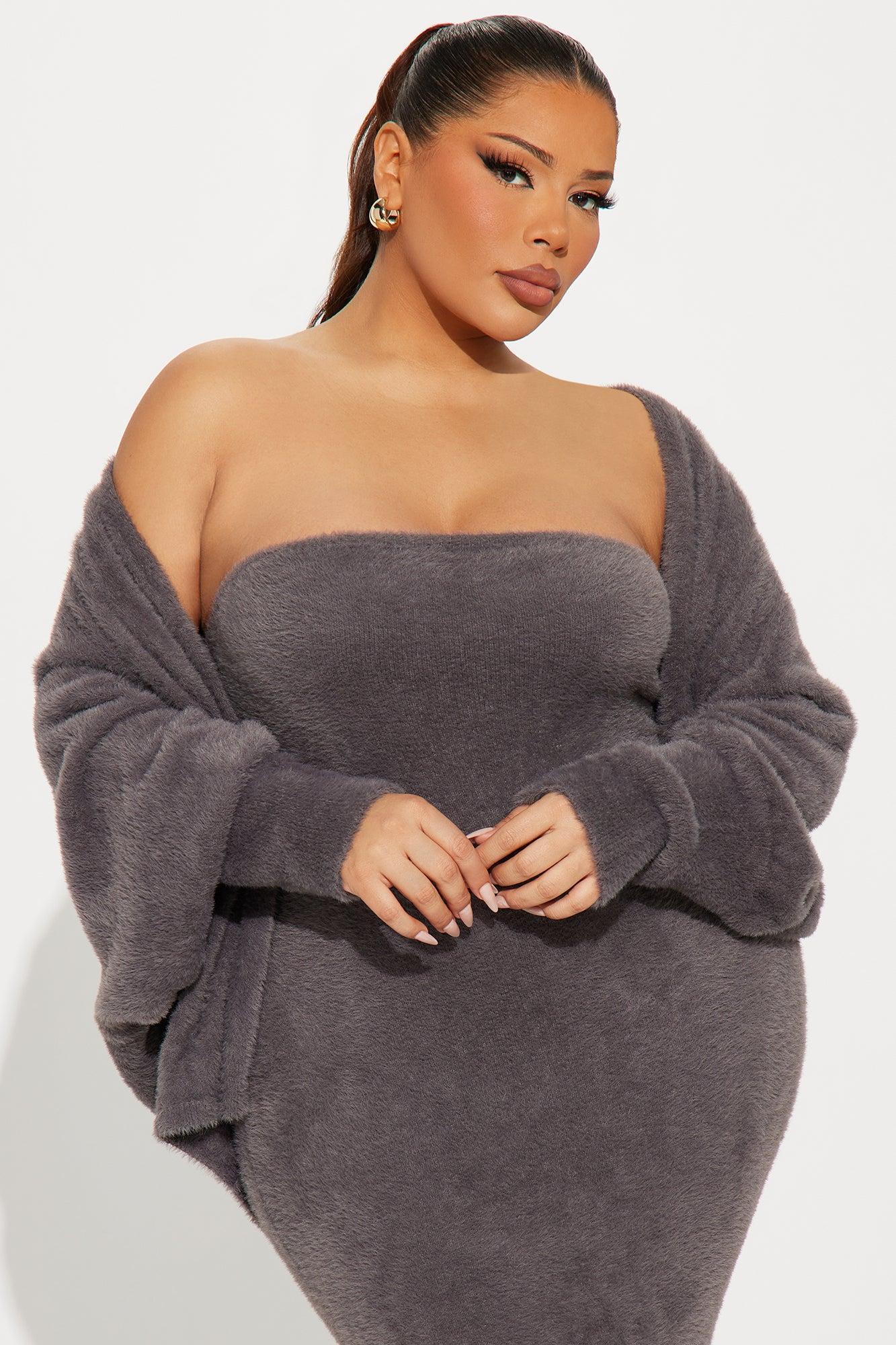 Staying Cozy Maxi Dress Set - Charcoal Female Product Image