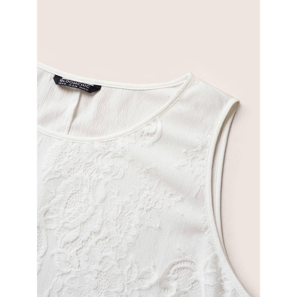 Plus Size Eyelet Lace Patchwork Hanky Hem Tank Top Women White Elegant Non Round Neck Everyday Tank Tops Camis BloomChic 14-16/1X Product Image