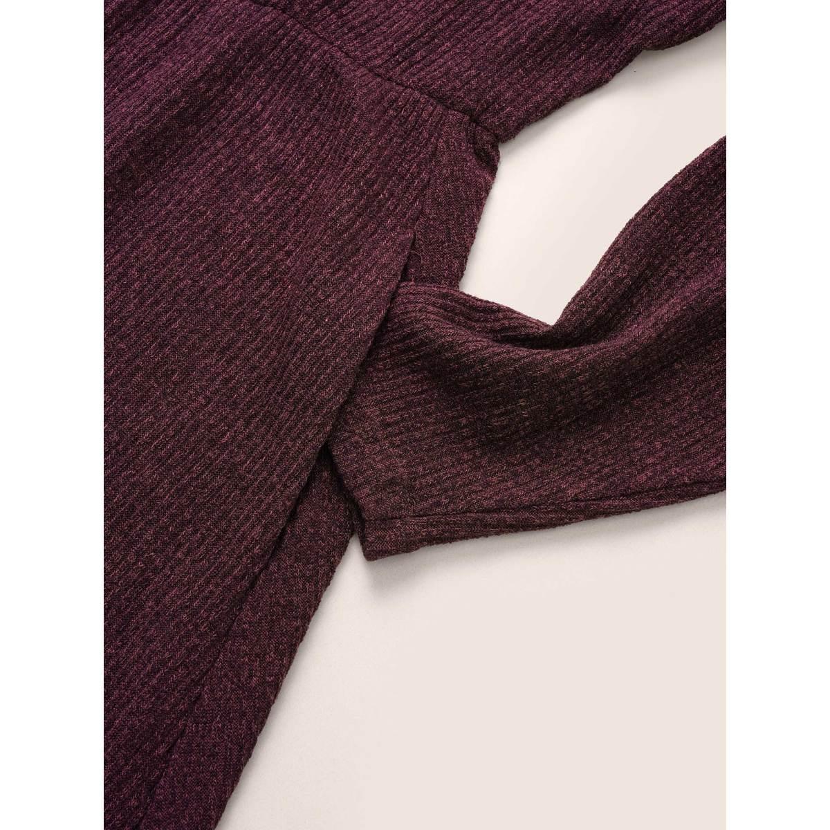 Plus Size Rib Knit Cut Out Button Detail Asymmetrical Neck Dress Maroon Women Casual Rib Knit Asymmetrical Neck Long Sleeve Curvy Knee Dress BloomChic 30/6X Product Image