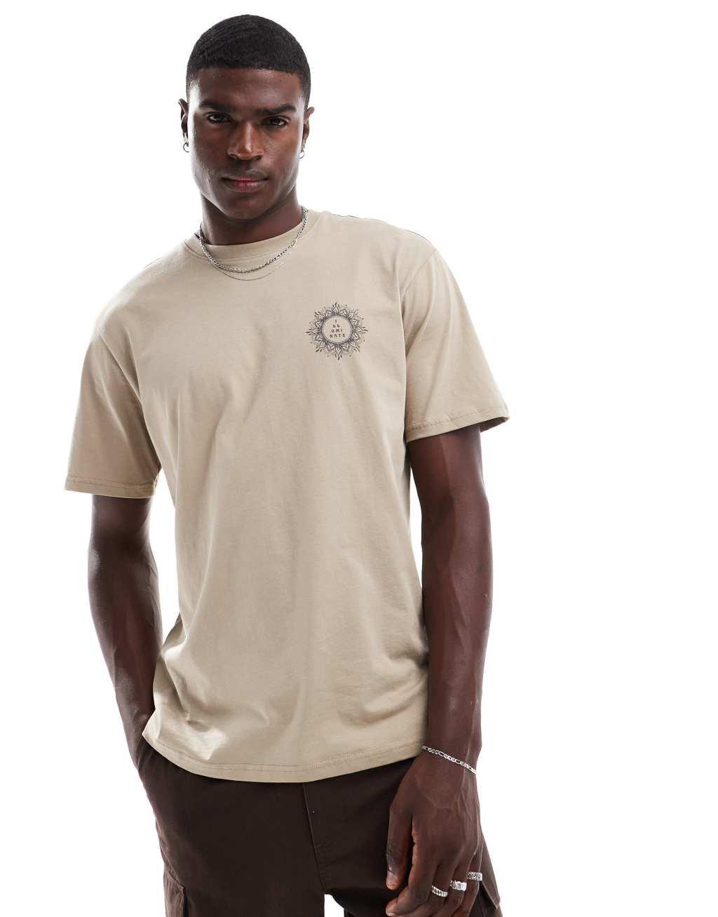 ONLY & SONS oversized t-shirt with fatima hand back print in beige Product Image