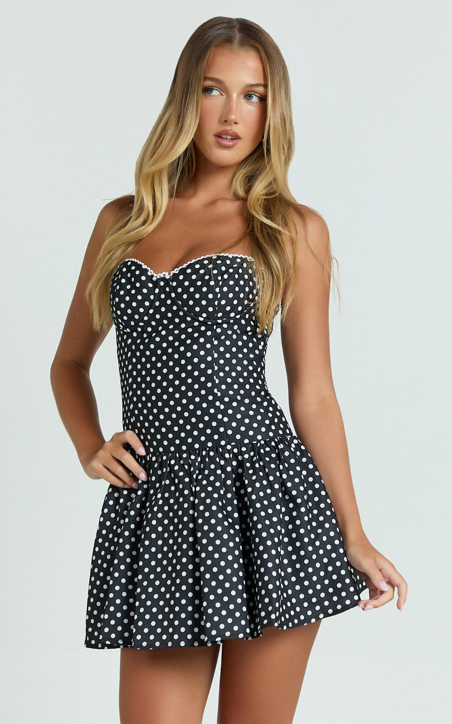Tatiana Mini Dress - Sweetheart Corset Gathered Drop Waist Dress in Black Product Image