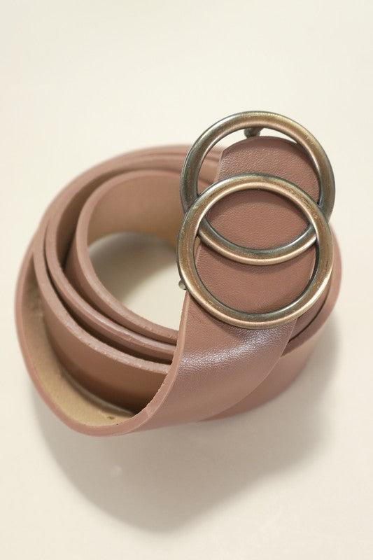 Classic Double Ring Buckle Faux Leather Belt, 2 Colors Product Image
