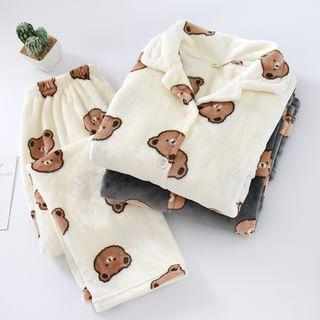 Couple Matching Bear Fleece Pajama Set Product Image