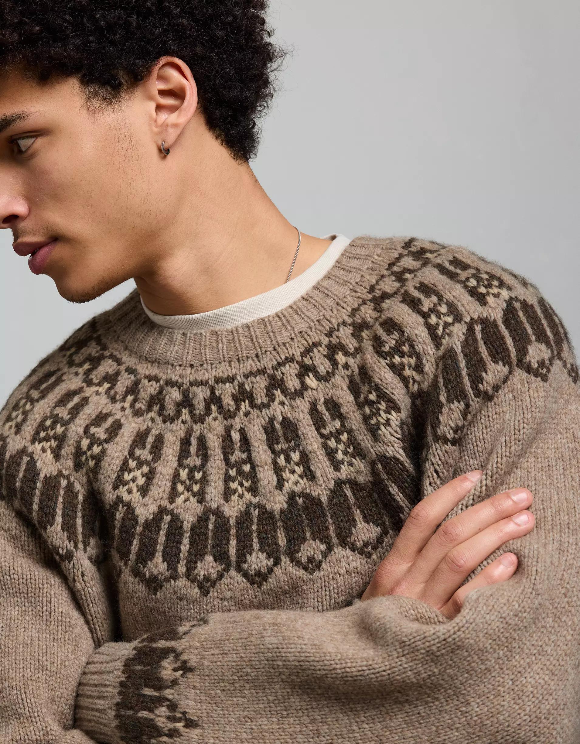 AE77 Premium Wool Fair Isle Sweater Product Image