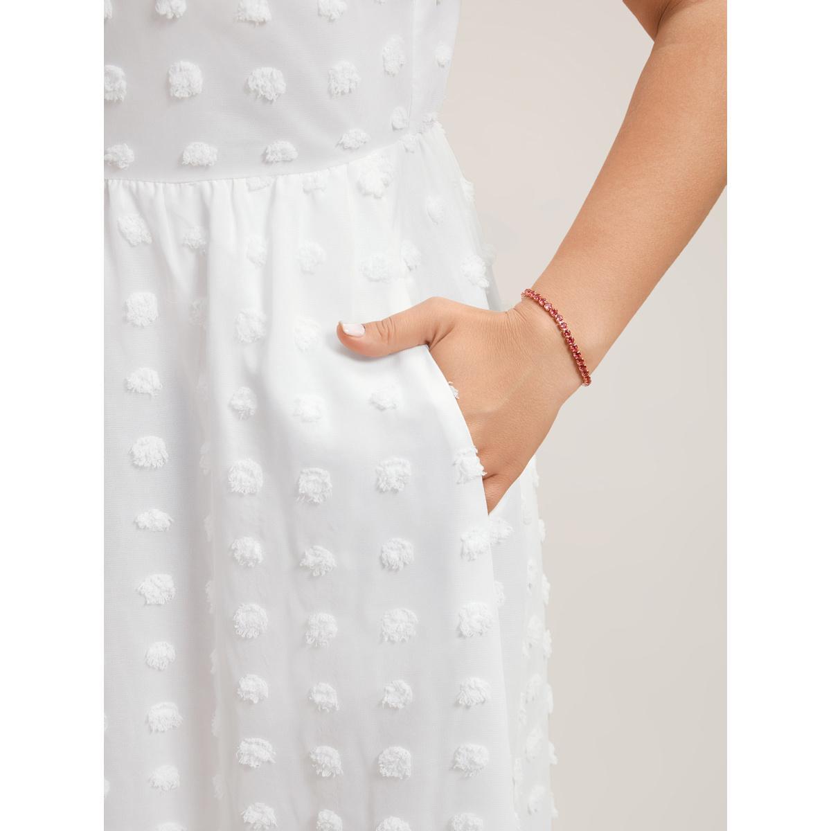 Plus Size Textured Plain Tiered Ruffles Sleeve Dress Originalwhite Women Elegant Woven ribbon&lace trim Round Neck Cap Sleeve Curvy BloomChic 30/6X Product Image