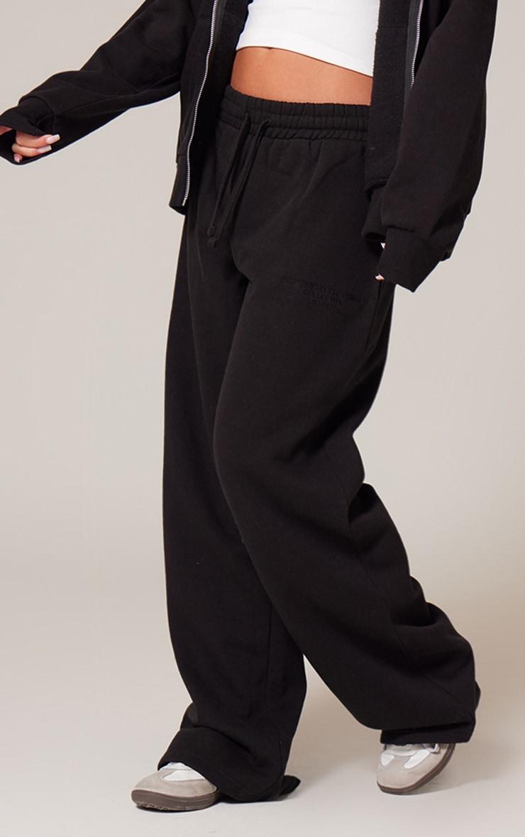 PRETTYLITTLETHING Black Premium Embroidered Oversized Wide Leg Sweatpants Product Image