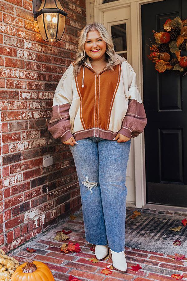 Fall Hike Color Block Sweater in Brown Curves Product Image