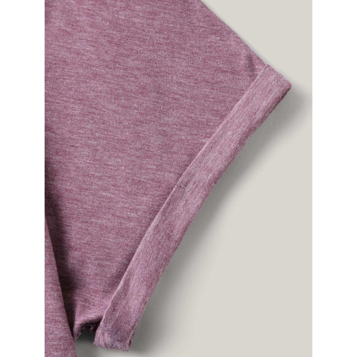 Plus Size Hooded Pockets Ties Plain T-Shirt Mauve Women Roll Hem Turtleneck Everyday-Casual T-shirts BloomChic 14-16/1X Product Image
