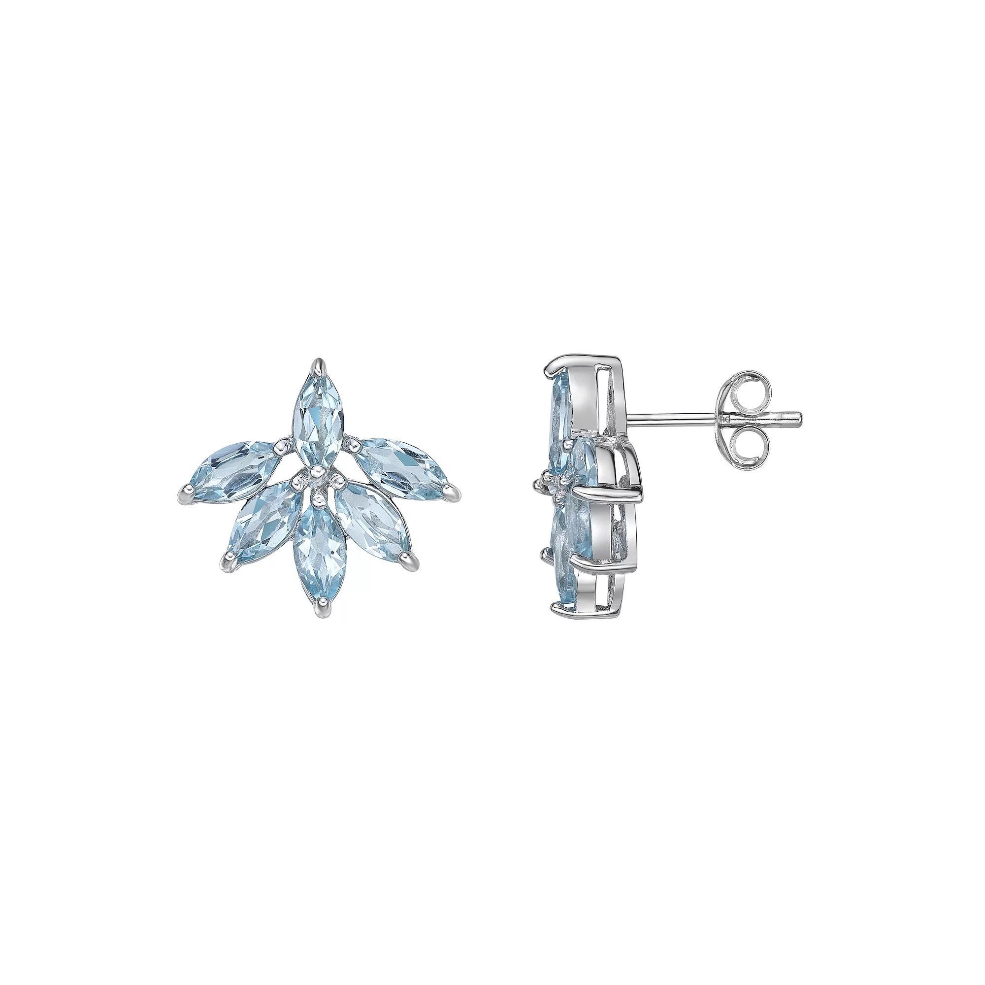 Gemminded Sterling Silver Blue Topaz Flower Stud Earrings, Womens Product Image