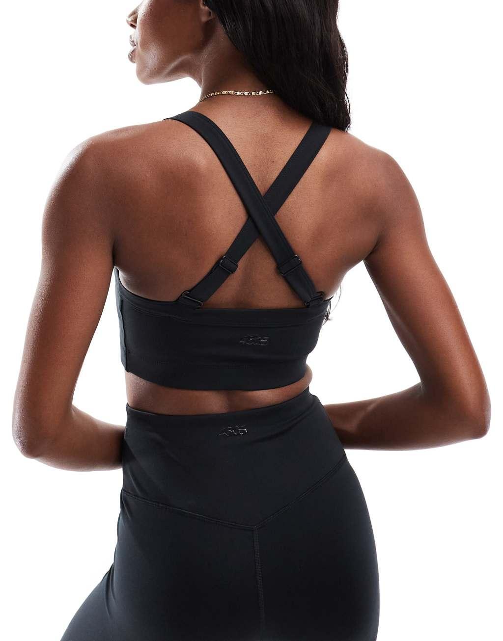 4505 Icon medium support square neck sports bra in black  Product Image