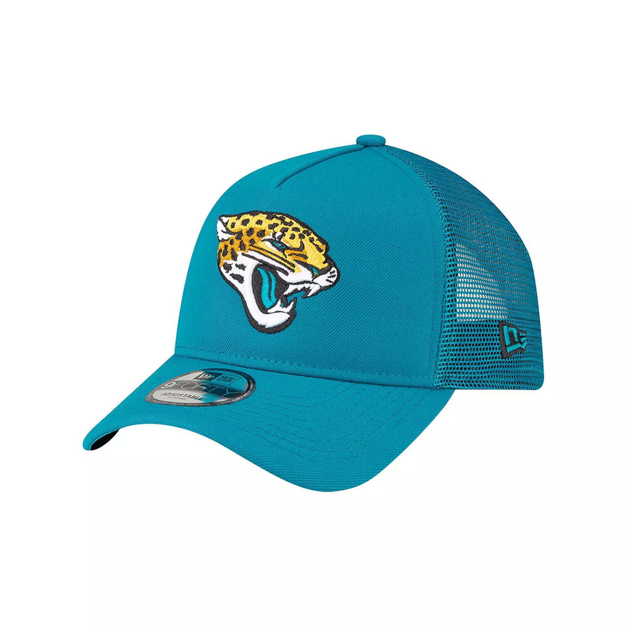 Men's New Era Teal Jacksonville Jaguars  A-Frame Trucker 9FORTY Adjustable Hat, Blue Product Image
