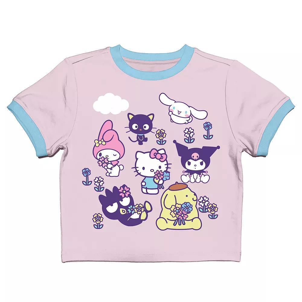 Juniors' Hello Kitty & Friends Smell the Flowers Baby Graphic Tee, Women's, Size: Large, Pink Product Image