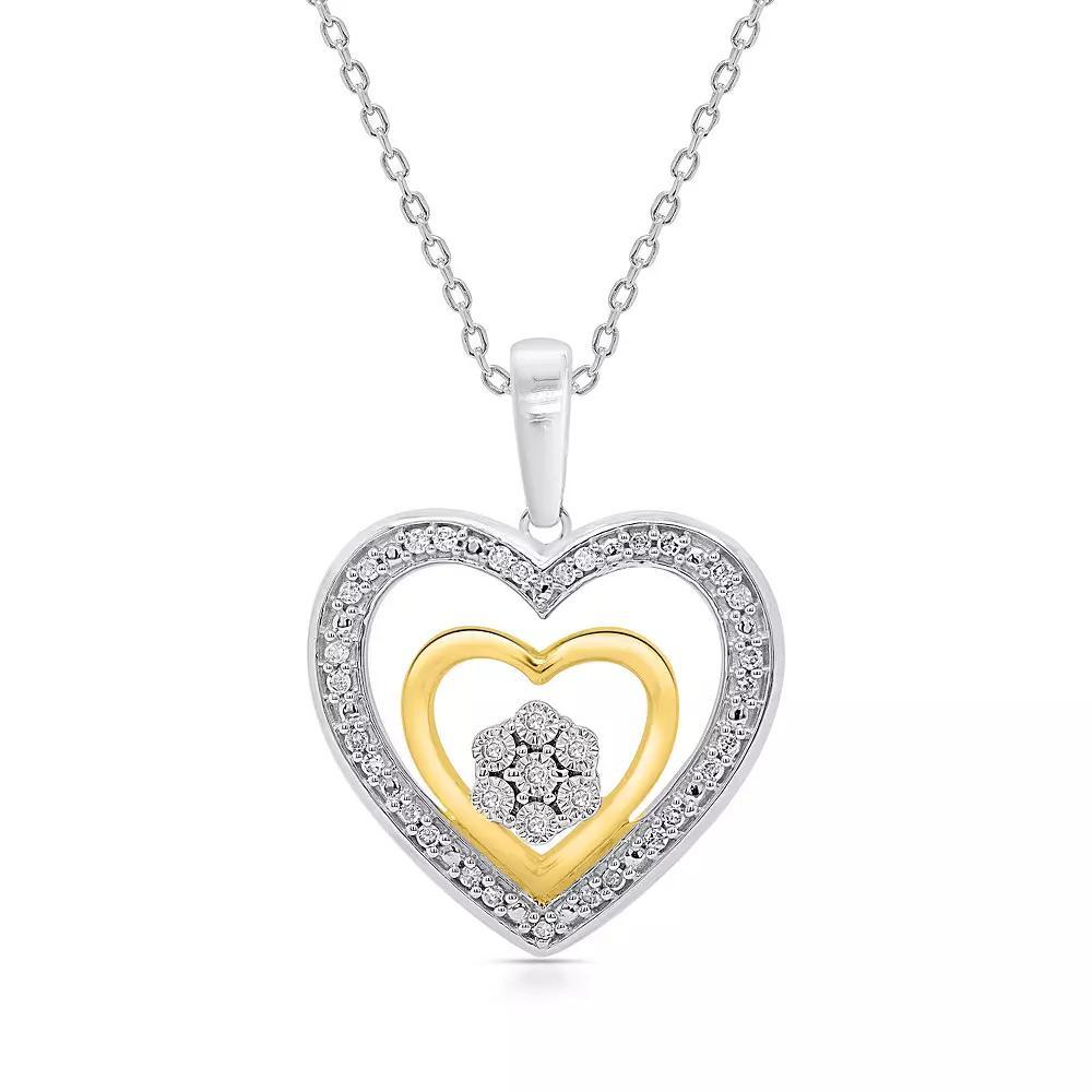 Two Tone 1/10 Carat T.W. Diamond Heart Pendant Necklace, Women's, Size: 18" Product Image