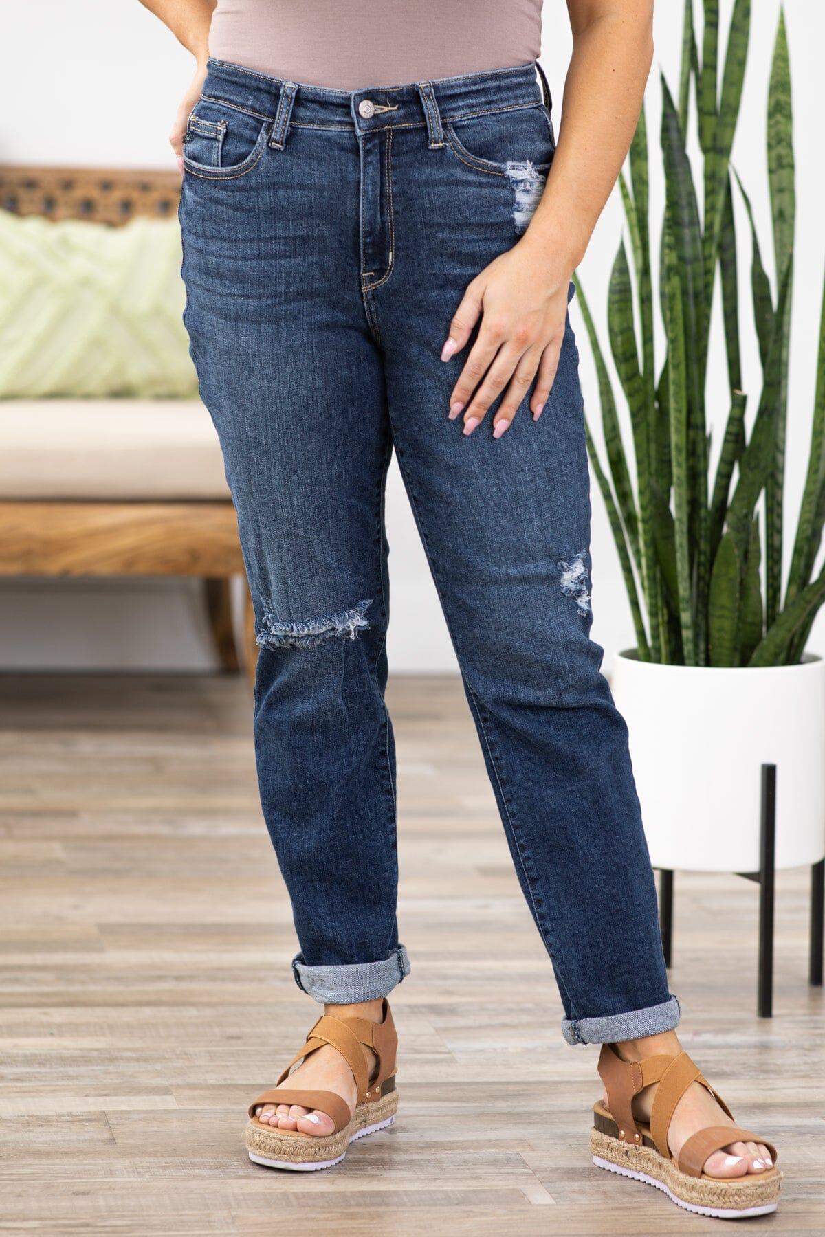 Judy Blue High Rise Cuffed Boyfriend Fit Jeans Product Image