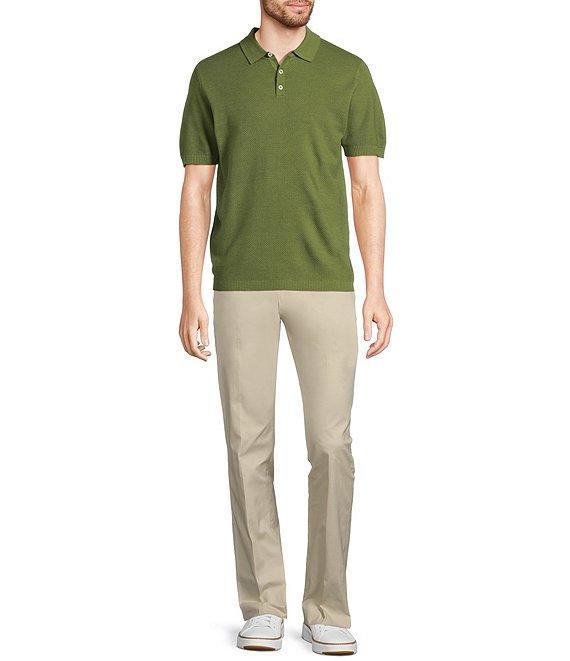 Murano Solid Textured Short Sleeve Knit Polo Sweater Product Image
