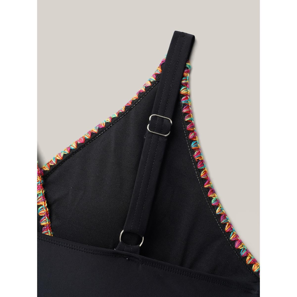 Plus Size Embroidered Pleated Webbed One-Piece Swimsuit Women's Swimwear Black Beach Woven ribbon&lace trim Curve Bathing Suits High stretch One Pieces BloomChic 22-24/3X Product Image