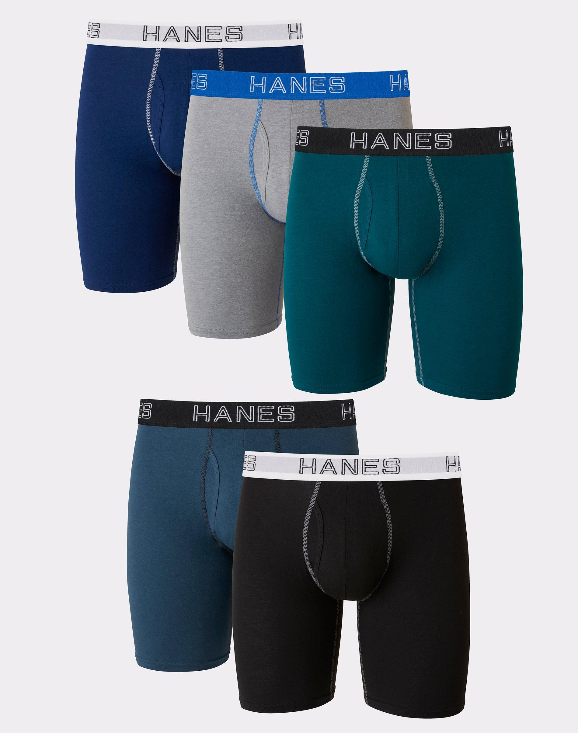 Hanes Ultimate 5-Pack Men's Stretch Long Leg Boxer Brief Underwear, Size: Large, Blue Grey Black Product Image