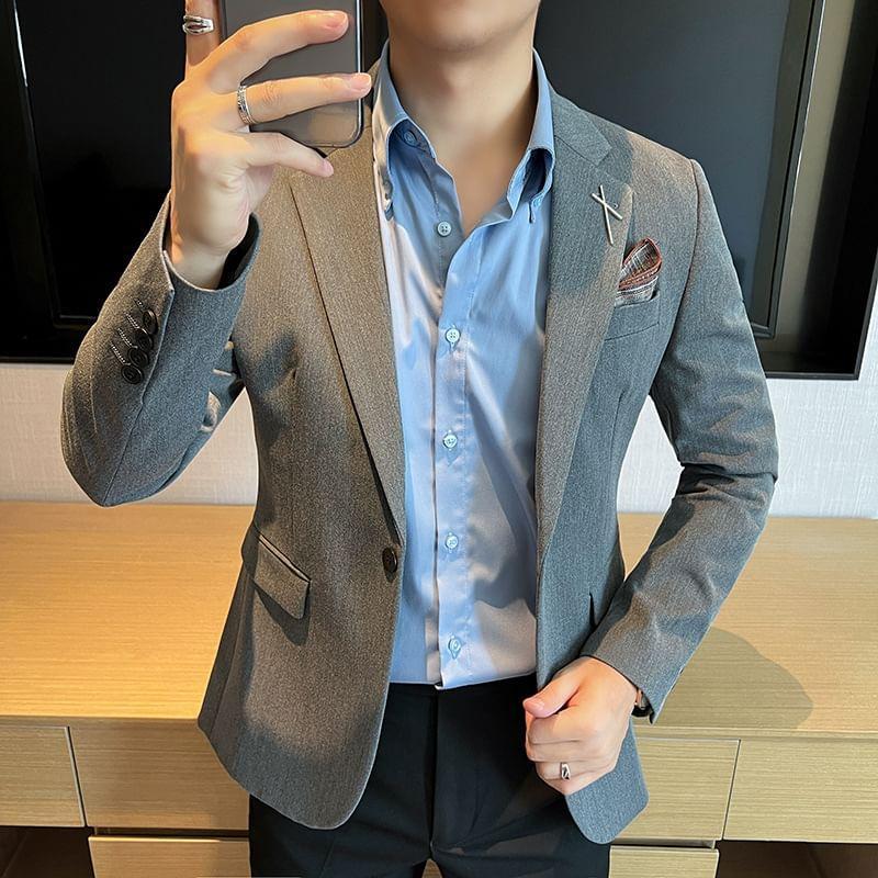 Lapel Collar Plain Single-Button Blazer / Dress Pants / Set Product Image